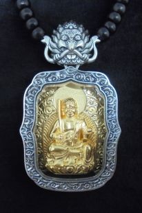 精雕佛像不動明王(銅鍍金)純銀墜